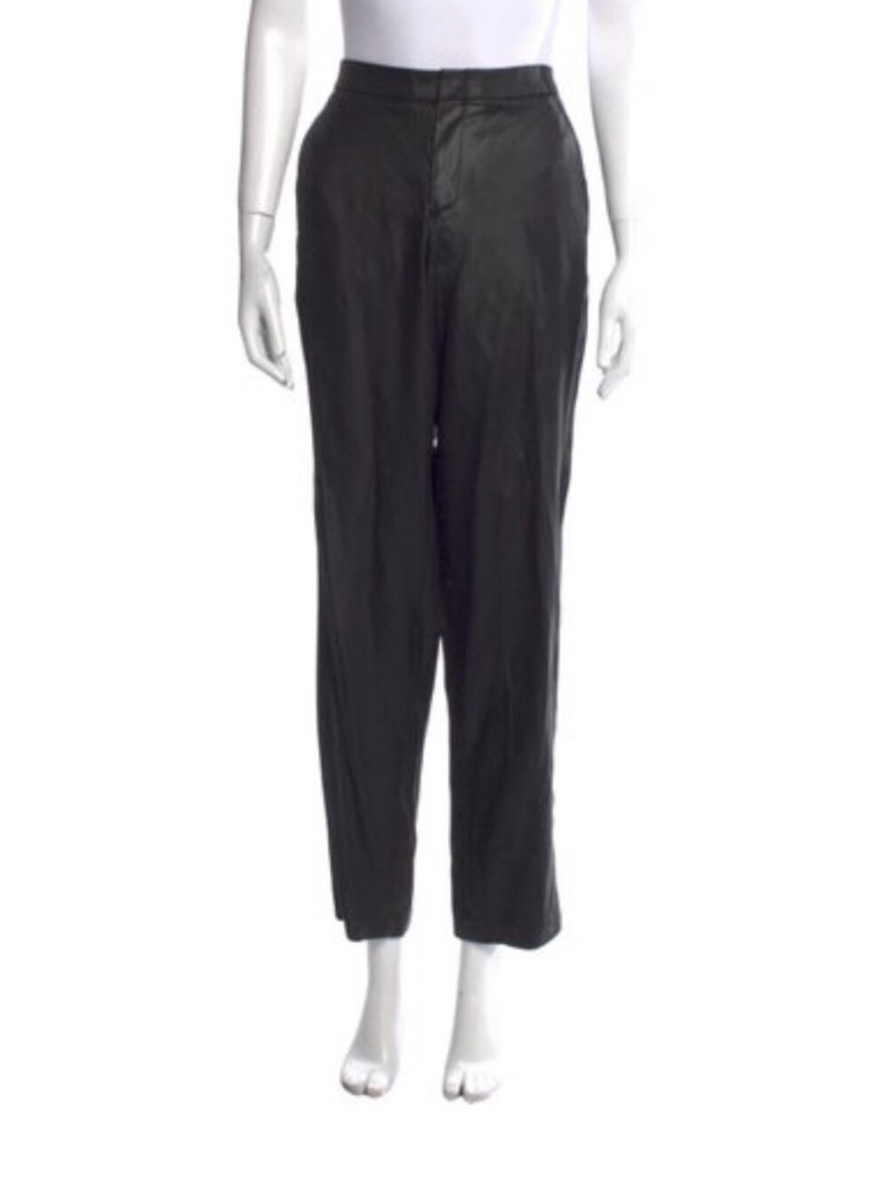 Gucci Authentic Solid Black Shine Fabric High Rise Straight Leg Pants 44 8 Med